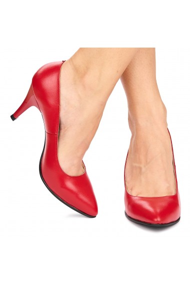 Pantofi dama din piele naturala rosie 9018