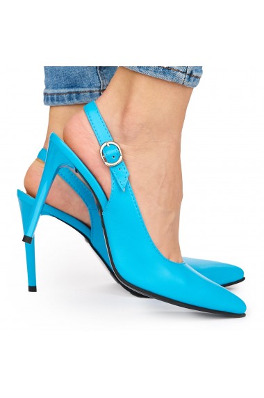 Sandale elegante din piele naturala cu toc subtire albastre 9033