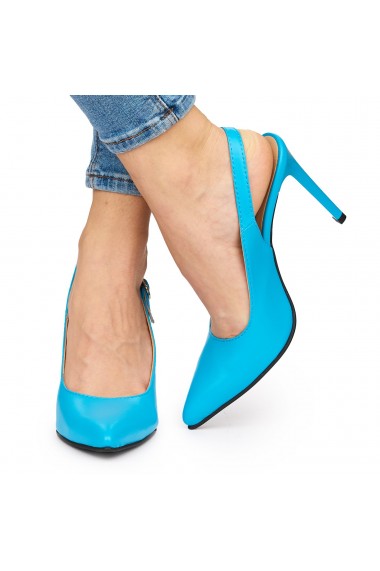 Sandale elegante din piele naturala cu toc subtire albastre 9033