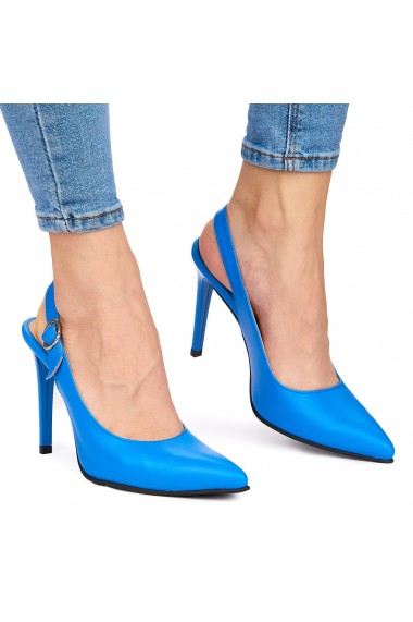 Sandale elegante din piele naturala albastra cu toc subtire 9038