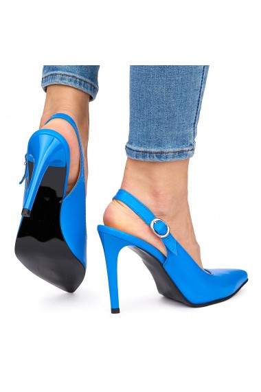 Sandale elegante din piele naturala albastra cu toc subtire 9038
