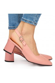 Sandale elegante din piele naturala roz cu toc gros 9042