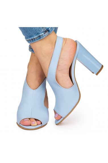 Sandale elegante din piele naturala albastra cu toc gros 9049