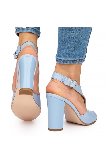 Sandale elegante din piele naturala bleu cu toc gros 9049