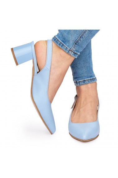 Sandale elegante din piele naturala albastra cu toc gros 9052