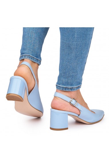 Sandale elegante din piele naturala albastra cu toc gros 9052