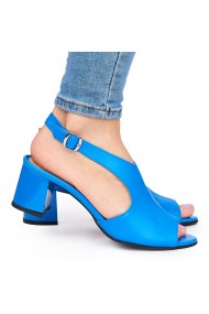 Sandale elegante din piele naturala albastra cu toc gros 9054