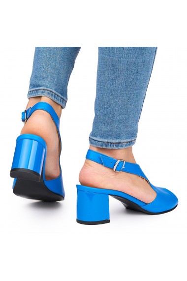 Sandale elegante din piele naturala albastra cu toc gros 9054