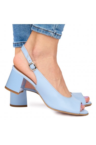 Sandale elegante din piele naturala albastra cu toc gros 9059