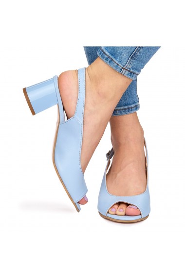 Sandale elegante din piele naturala albastra cu toc gros 9059