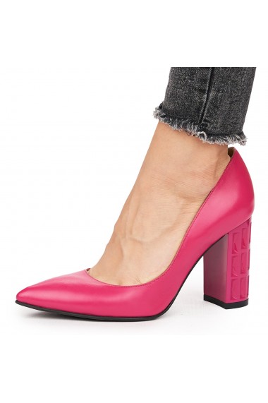 Pantofi dama din piele naturala roz 9140
