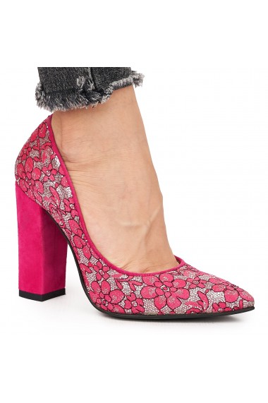 Pantofi dama din piele naturala roz 9154