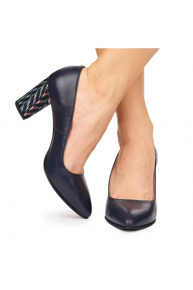 Pantofi dama din piele naturala bleumarin 9195