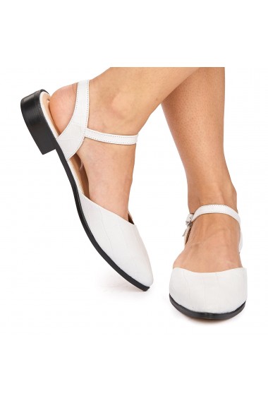 Sandale elegante din piele naturala cu toc mic albe 5224
