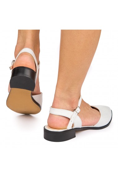 Sandale elegante din piele naturala cu toc mic albe 5224