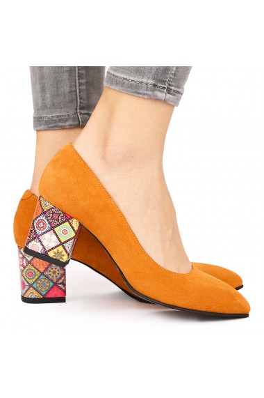 Pantofi dama din piele naturala portocalie 9208