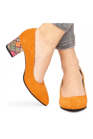 Pantofi dama din piele naturala portocalie 9208