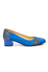 Pantofi dama cu toc mic din piele naturala albastra 9280
