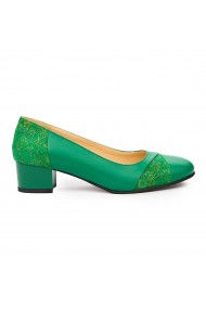 Pantofi dama cu toc mic din piele naturala verde 9281