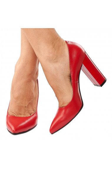Pantofi dama din piele naturala rosie 4208