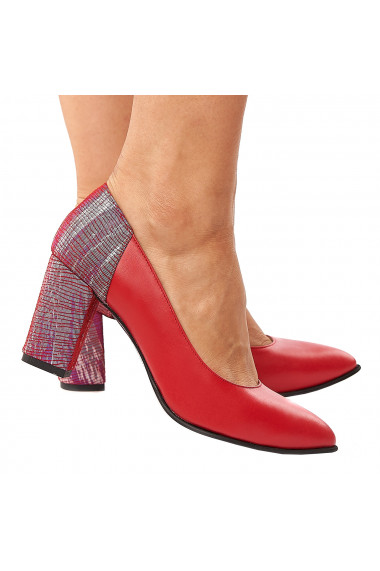 Pantofi dama din piele naturala rosie 4212