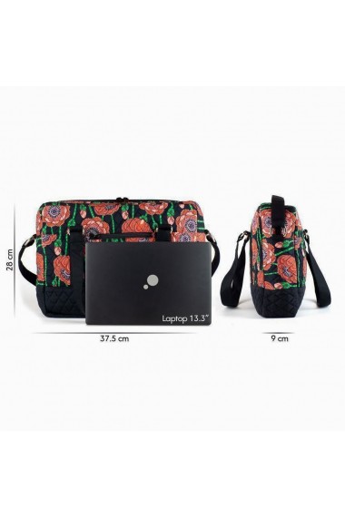 Geanta laptop neagra cu trandafiri rosii