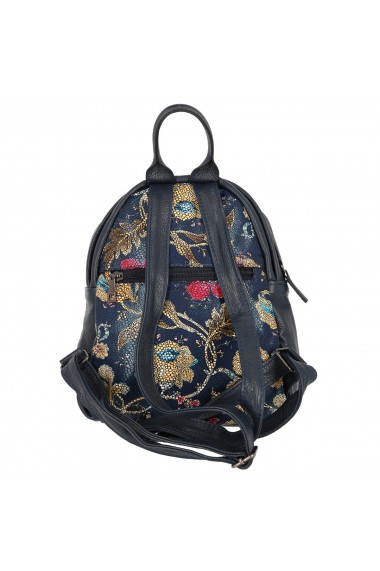 Rucsac de dama din piele naturala bleumarin cu imprimeu floral 061