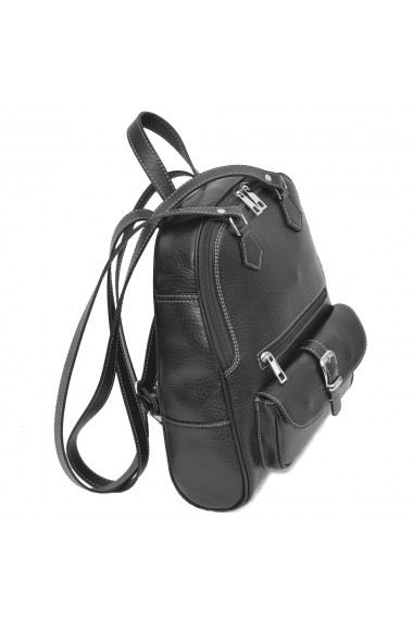 Rucsac/geanta din piele naturala neagra cu cusaturi in constrast model 194