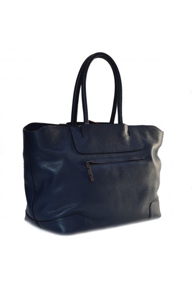 Poseta din piele naturala moale bleumarin cu ciucure model T8215