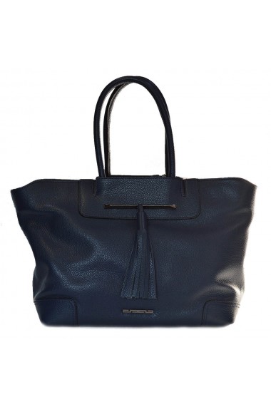 Poseta din piele naturala moale bleumarin cu ciucure model T8215