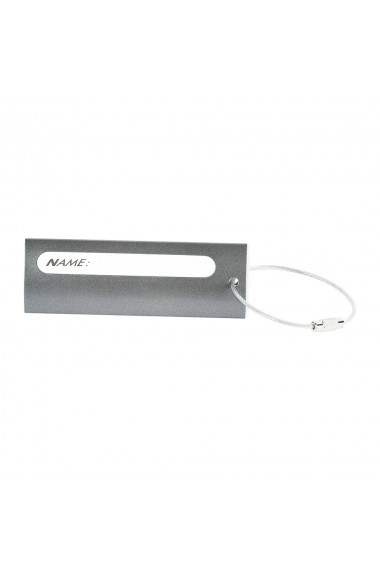 Tag metalic troler eticheta cu nume pentru identificare name tag accesoriu valiza de identificare cu inel metalic de prindere luggage tag 8.5 x 2.8 cm gri Quasar