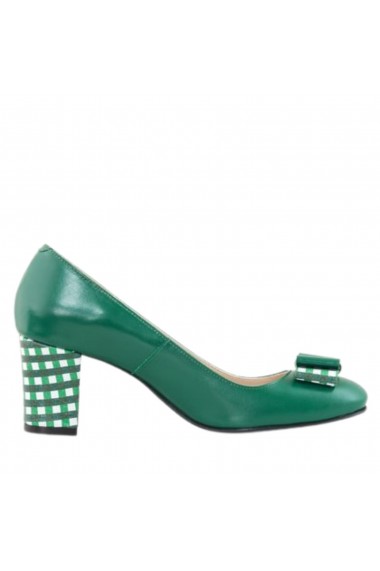 Pantofi eleganti dama din piele naturala verde toc imbracat si funda din piele Diane Marie P104V