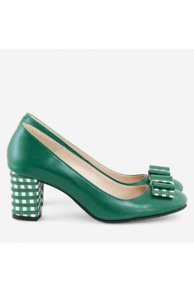 Pantofi eleganti dama din piele naturala verde toc imbracat si funda din piele Diane Marie P104V