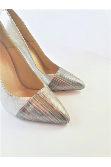 Pantofi stiletto argintii piele naturala Diane Marie