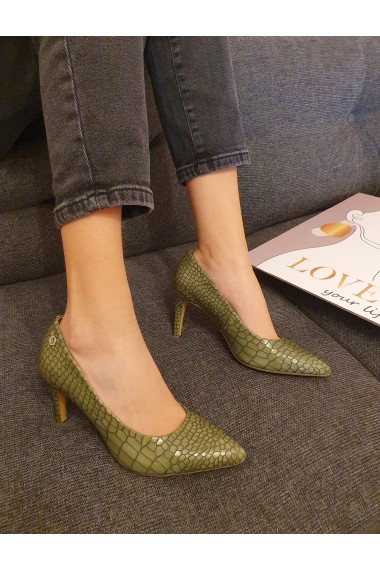 Pantofi stilletto din piele ecologica S. Oliver 22403 verde croco