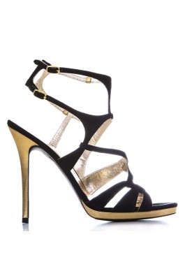 Sandale cu toe CONDUR by alexandru negru cu auriu, din piele naturala