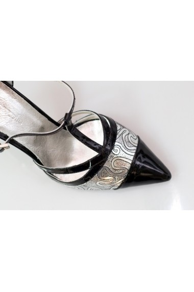Pantofi Thea Visconti stiletto negru cu argintiu