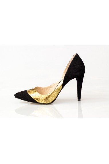 Pantofi cu toc Thea Visconti stiletto negru-auriu