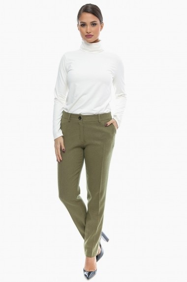 Pantaloni drepti grosi din lana Olive Winter Season - Cardinale Rosa olive, verde