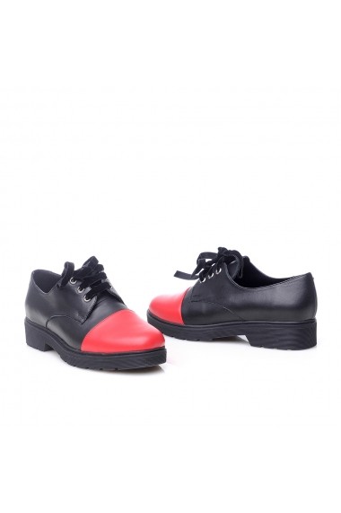Pantofi VERONESSE negru-rosu, din piele naturala