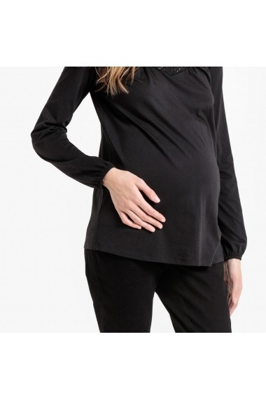 Bluza negru pentru gravide cu maneci lungi si decolteu rotund La Redoute Collections GGS295
