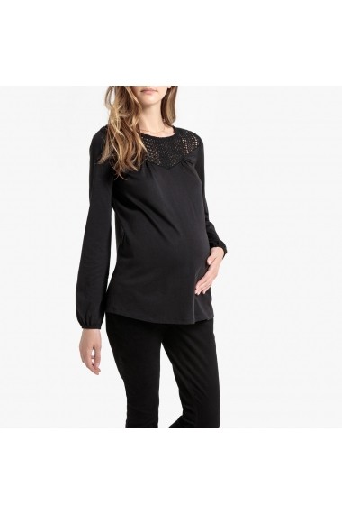Bluza negru pentru gravide cu maneci lungi si decolteu rotund La Redoute Collections GGS295