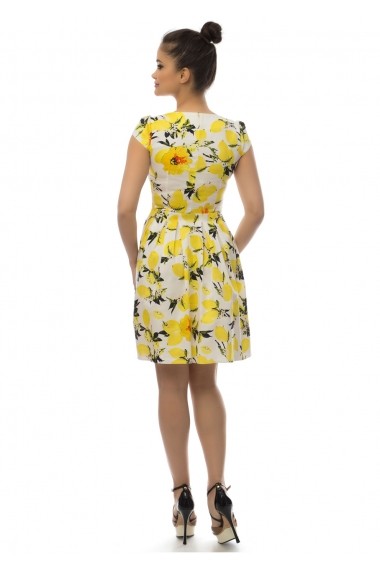 Rochie de zi AD-Fashion alba cu flori galbene ADF-R085i945