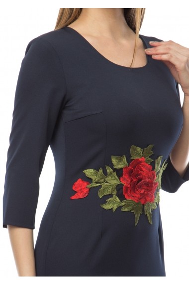Rochie de zi AD-Fashion bleumarin cu floare in talie ADF-R111i004F