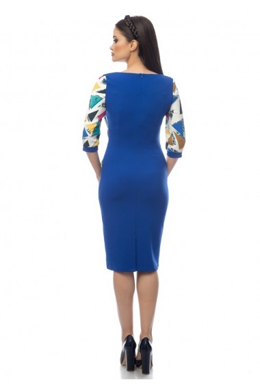 Rochie office AD-Fashion albastra cu imprimeu multicolor ADF-R282i807