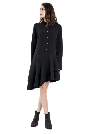 Rochie de zi Bluzat stil tunica cu volane neagra