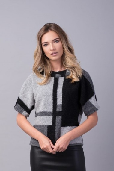 Pulover Couture de Marie gri si negru din lana ACCEPT
