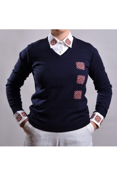 Pulover ALISIA ENCO Floare de Mai cu broderie romaneasca bleumarin