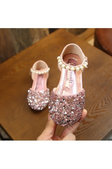 Pantofi eleganti cu strasuri roz si perlute