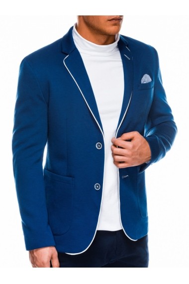 Sacou pentru barbati bleu casual slim fit cu buzunare aplicate elegant inchidere doi nasturi  M81